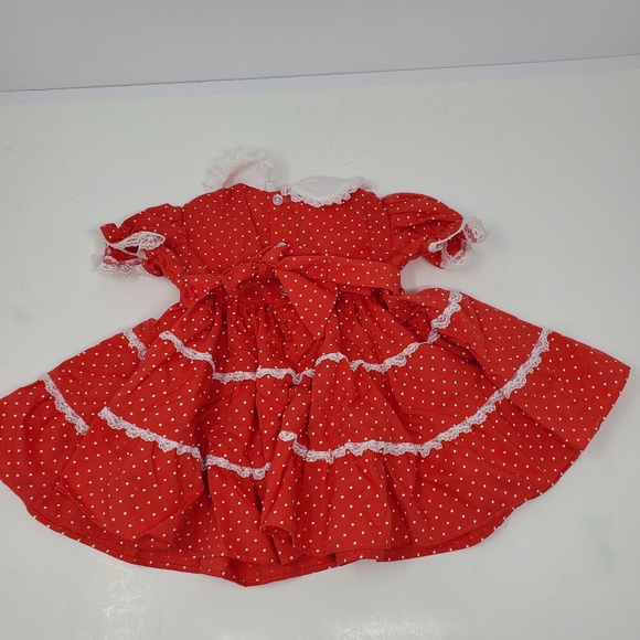 Vintage Polly Flinders Red & White lace Hand Smocked Dress Size 6-9 Month - Picture 7 of 9